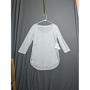 Three Dots Womens Large White Night Iris Striped 3/4 Sleeve Scoop Neck Top